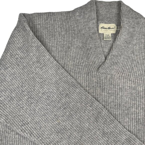 Eddie Bauer XXL Mens Gray Wool Sweater Ribbed V-Neck Hong Kong Winter Vintage - Picture 11 of 16